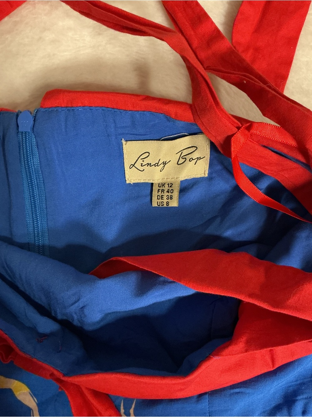 Blue Retro Swimsuit Romper with Red Halter Top - Picture 7 of 9